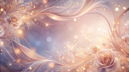 Aufkleber - Abstract floral background with soft, flowing lines and delicate roses, adorned with shimmering golden lights and subtle glitter.