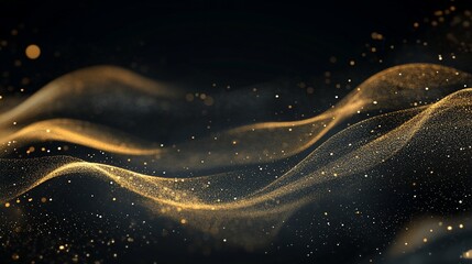 Wall Mural - abstract golden particle waves on dark background: luxurious and elegant design