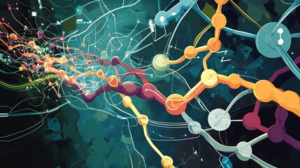 Fototapete - Artistic depiction of ebusiness highlighting interconnected nodes flowing forms digital business platforms