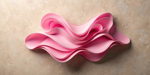 Fototapete - Abstract pink waves on a beige background, showcasing a dynamic composition of layered curves.