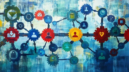 Leinwandbilder - Artistic depiction of employee engagement interconnected layer symbolizing collaboration shared goal