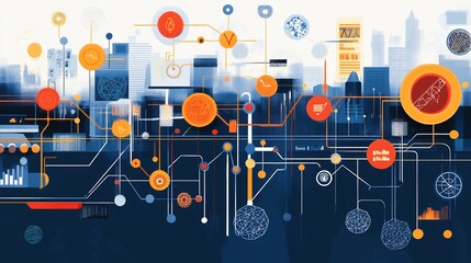 Leinwandbilder - Artistic depiction of machine learning business showcasing symbolic pathways interconnected nodes for AIdriven solutions