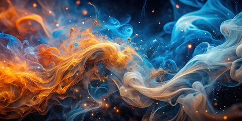 Fototapete - A Symphony of Blue and Orange Smoke Swirling in a Cosmic Dance of Light and Darkness