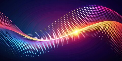 Poster - Abstract Colorful Halftone Dot Pattern Wave on a Dark Purple Background