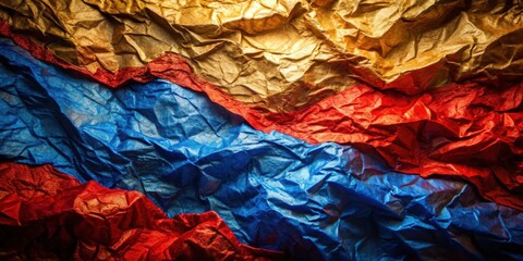 Aufkleber - Abstract Textured Crumpled Paper Background in Shades of Gold, Red, and Blue