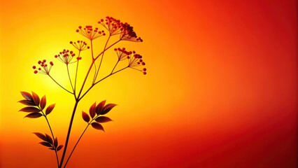Aufkleber - Silhouette of a delicate branch with red berries against a vibrant orange and red sunset gradient background