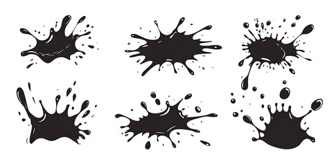Wall Mural - Black vector water or paint splashes and drops set, isolated on a white background