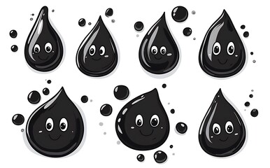 Wall Mural - Black vector water or paint splashes and drops set, isolated on a white background