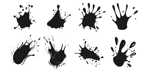 Wall Mural - Black vector water or paint splashes and drops set, isolated on a white background