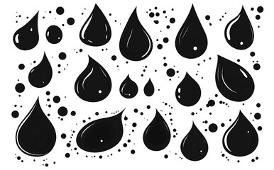 Wall Mural - Black vector water or paint splashes and drops set, isolated on a white background