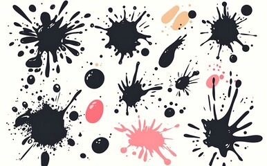 Wall Mural - Black vector water or paint splashes and drops set, isolated on a white background
