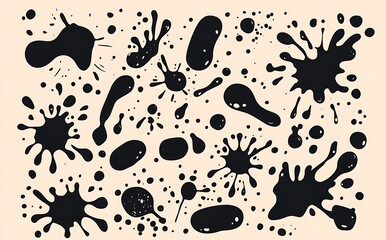 Wall Mural - Black vector water or paint splashes and drops set, isolated on a white background