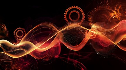 Leinwandbilder - Artistic visualization of production theory symbolic gears flowing lines representing efficiency and output