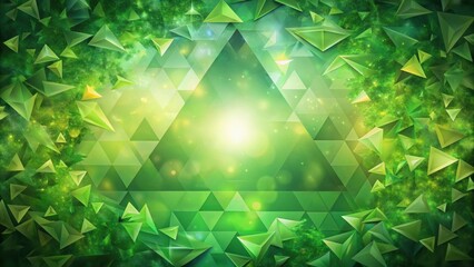 Aufkleber - Abstract Green Geometric Background with Triangular Shapes and Glowing Lights