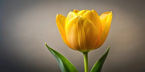 Poster - A vibrant yellow tulip with a soft, velvety texture blooms against a neutral backdrop, highlighting its delicate petals and graceful form.