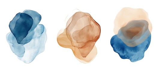 Wall Mural - Set of abstract wall art prints, in shades of blue and orange, with a grey background