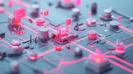 Fototapete - Conceptual depiction of marketing automation highlighting interconnected pathways symbolic nodes workflow efficiency