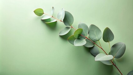 Aufkleber - A sprig of eucalyptus leaves against a soft green background, showcasing the delicate beauty of nature.
