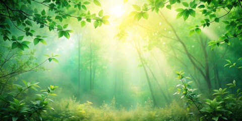 Aufkleber - Luminous Morning Light Filters Through the Canopy of a Lush Forest, Illuminating Dew-Kissed Leaves and Casting a Dreamy Glow Upon the Undergrowth