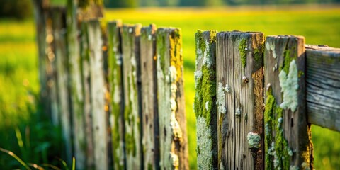 Aufkleber - A weathered wooden fence with moss growing on it, showcasing the passage of time and nature's embrace