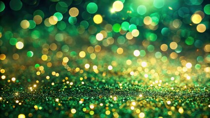 Poster - A shimmering green and gold backdrop with a bokeh effect, perfect for festive designs and celebrations.