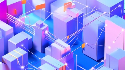 Fototapete - Conceptual visualization of logistics ecommerce showcasing interconnected pathway geometric form delivery network