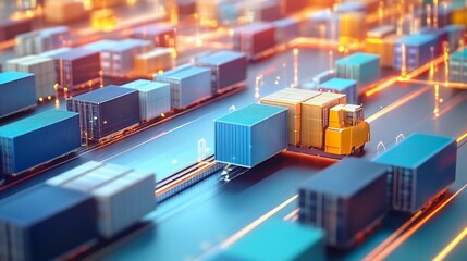 Fototapete - Conceptual visualization of supply chain dynamics flowing abstract forms representing inventory movement logistics