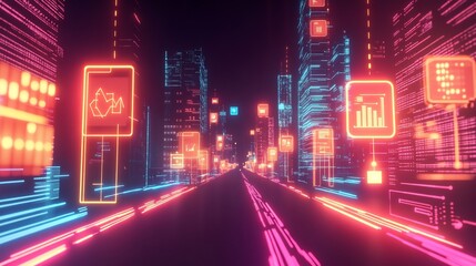 Poster - Consumer insight represented glowing icon surrounded data stream vibrant setting