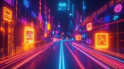 Poster - Consumer insight represented glowing icon surrounded data stream vibrant setting