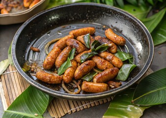 traditional northern thai tasty spicy sausages fried herb