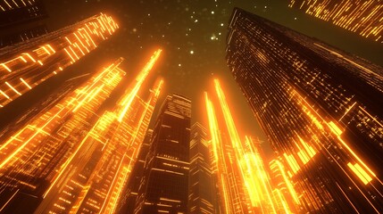 Poster - Corporate sales strategies visualized glowing skyscrapers surrounded radiant graphs and charts