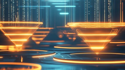 Poster - Customer acquisition funnels visualized glowing tiered structures a sleek digital setting