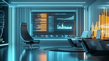 Aufkleber - Customer satisfaction visualized radiant glowing feedback charts a sleek futuristic workspace
