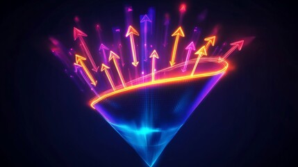 Fototapete - Demand generation strategies illustrated glowing charts vibrant arrows forming a radiant funnel