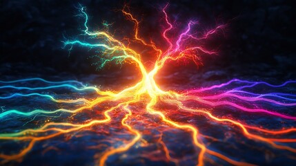 Poster - Diversification strategy illustrated luminous multicolored lines branching out a single glowing core