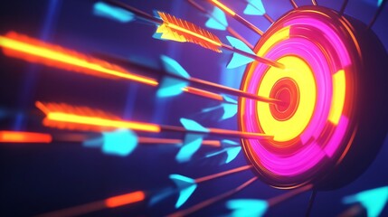 Fototapete - Direct marketing strategies shown glowing arrows converging a vibrant target