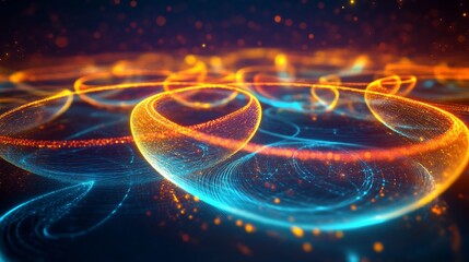 Poster - Feedback loops visualized interconnected glowing rings forming seamless flow in a vibrant 3D environment