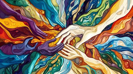 Fototapete - Highdetail depiction of civic collaboration abstract hand joining symbolic unity community effort