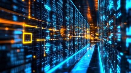 Fototapete - Highdetail visualization of blockchain business focusing decentralized ledgers and smart contracts