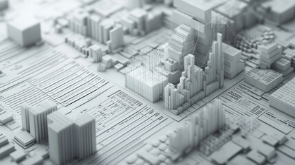 Fototapete - Highdetail visualization of balance sheets interlocking geometric shapes representing assets liabilities equity