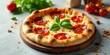 © Wonder Gallery - A Delicious Pepperoni Pizza on a Wooden Board, Garnished with Fresh Basil, Ready to be Enjoyed