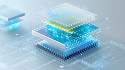 Fototapete - Highresolution depiction of SaaS model symbolic layer abstract node representing software service