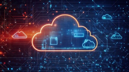 Fototapete - Infographic of cloud computing systems showcasing layered textures symbolic cloud icons scalability