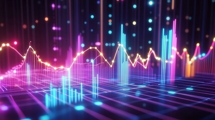 Aufkleber - Market research illustrated glowing interactive chart vibrant radiant graph