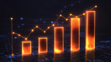 Fototapete - Pricing strategy visualized glowing ascending bar chart radiant data node