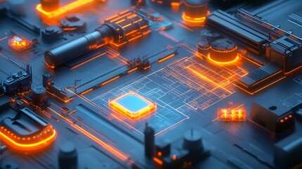 Poster - Product development process depicted glowing prototypes vibrant radiant blueprints
