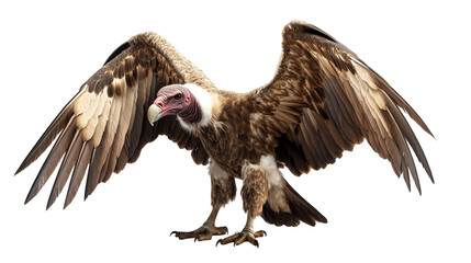 striking vulture perched with wings partially spread isolated on a transparent background
