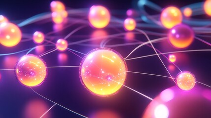 Fototapete - Referral marketing represented glowing orb connected radiant vibrant pathway