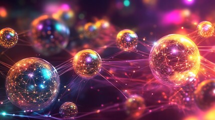 Fototapete - Referral marketing represented glowing orb connected radiant vibrant pathway