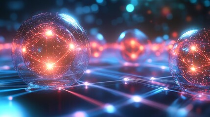 Poster - Relationshipbuilding shown glowing orbs linked radiant pathways in a futuristic networking environment